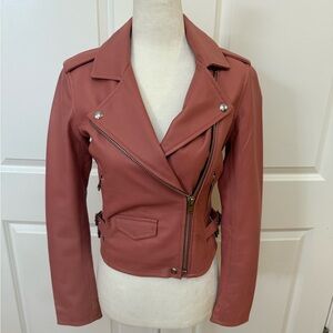 IRO Ashville Biker Leather Jacket – Blush Pink (100% Lambskin)